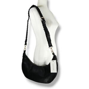 Jules Kae Zola Hobo Bag Braided Strap Zip Top Gold Faux Leather Black‎ One Size